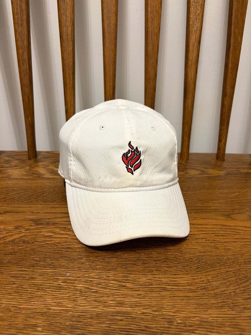 Under Armour Youth White Hat with Red Flame Logo OSFA
